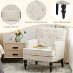 2 Fauteuil d'appoint capitonné avec oreiller lombaire Beige/Gris/Bleu clair