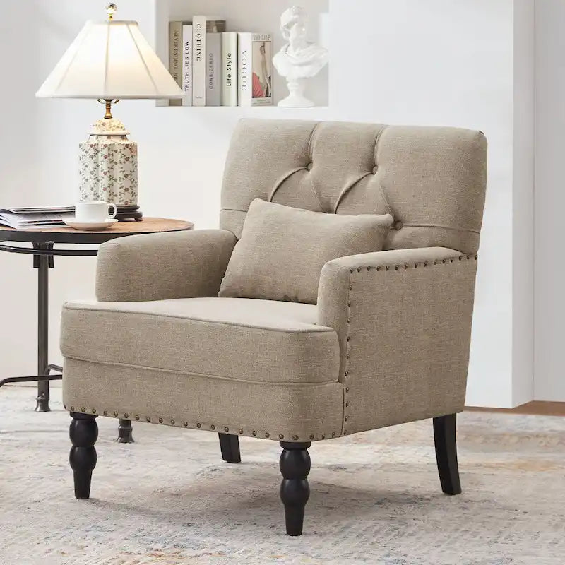 2 Fauteuil d'appoint capitonné avec oreiller lombaire Beige/Gris/Bleu clair