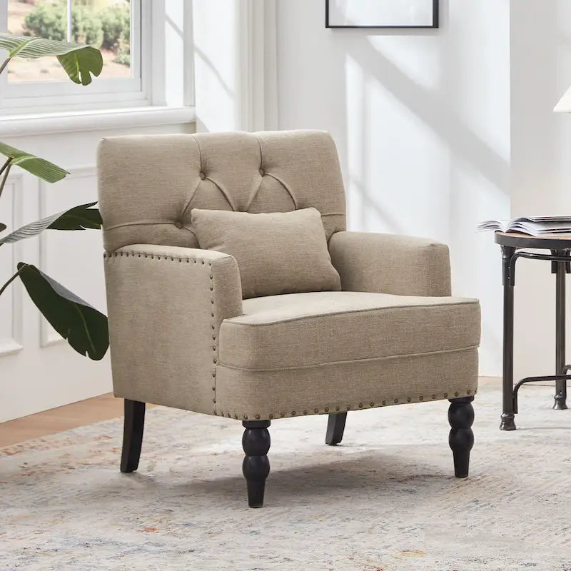 2 Fauteuil d'appoint capitonné avec oreiller lombaire Beige/Gris/Bleu clair