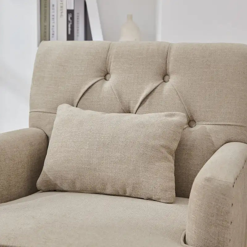 2 Fauteuil d'appoint capitonné avec oreiller lombaire Beige/Gris/Bleu clair