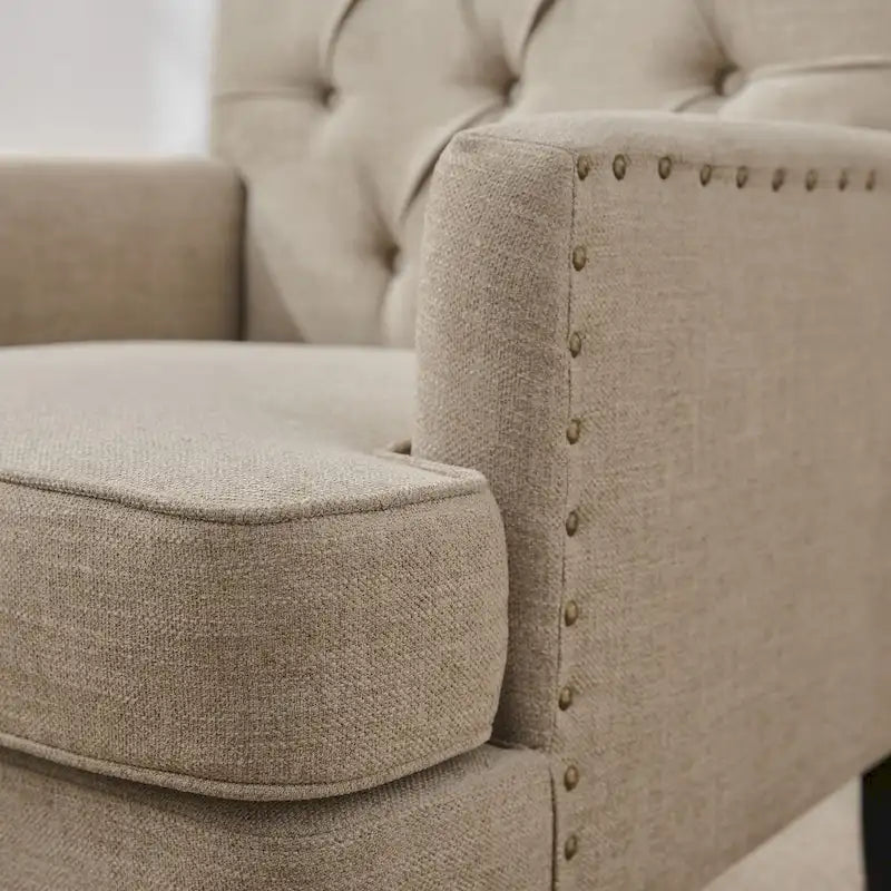 2 Fauteuil d'appoint capitonné avec oreiller lombaire Beige/Gris/Bleu clair