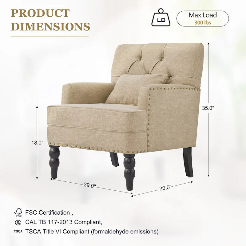 2 Fauteuil d'appoint capitonné avec oreiller lombaire Beige/Gris/Bleu clair