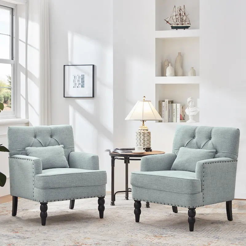 2 Fauteuil d'appoint capitonné avec oreiller lombaire Beige/Gris/Bleu clair