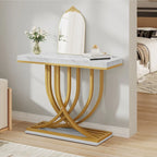 Console moderne dorée avec plateau en marbre pour entrée ou couloir