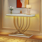 Console moderne dorée avec plateau en marbre pour entrée ou couloir