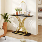 Console moderne dorée avec plateau en marbre pour entrée ou couloir