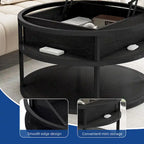 Table basse ronde à plateau relevable avec rangement dissimulé