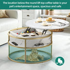 Table basse ronde à plateau relevable avec rangement dissimulé