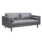 Canapé moderne en cuir véritable avec pieds en bois et coussin traversin supplémentaire