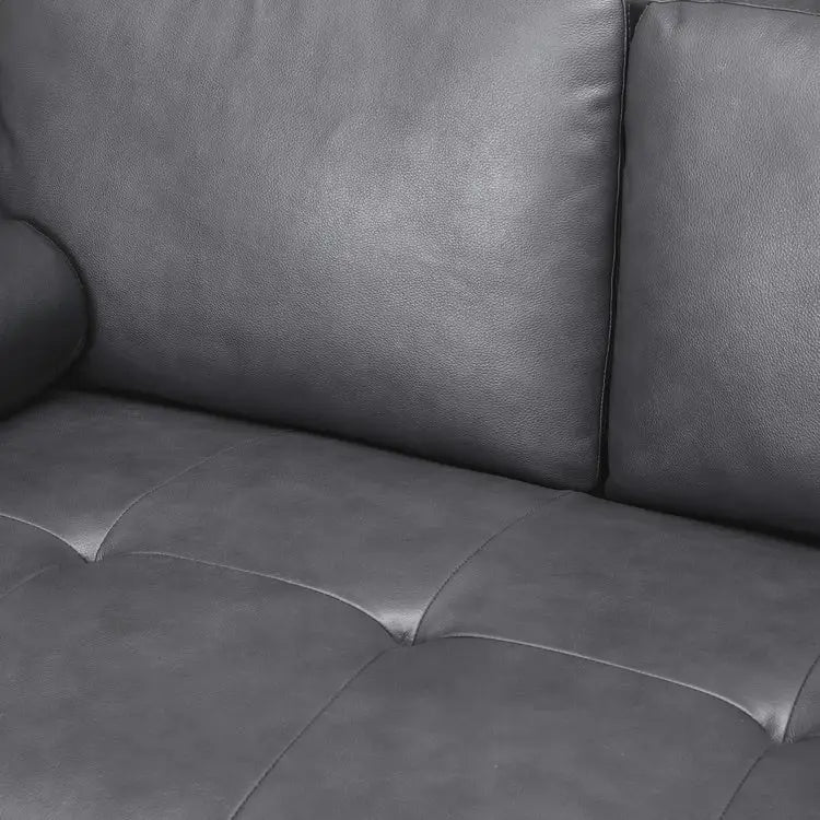 Canapé moderne en cuir véritable avec pieds en bois et coussin traversin supplémentaire