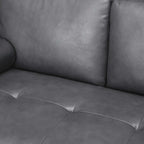 Canapé moderne en cuir véritable avec pieds en bois et coussin traversin supplémentaire