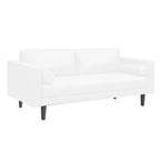Canapé moderne en cuir véritable avec pieds en bois et coussin traversin supplémentaire
