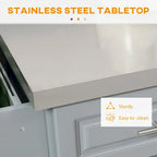 Îlot de cuisine roulant avec rangement, chariot de cuisine portable avec dessus en acier inoxydable, gris