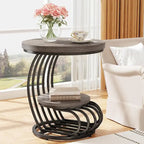 Table d'appoint ronde à 2 niveaux pour salon ou chambre à coucher
