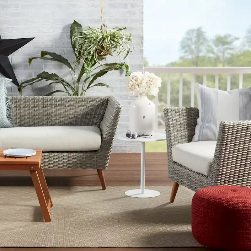 Pouffe/Repose-pieds d'intérieur/extérieur rond en polyester Saba Solar – 45 x 45 x 30 cm