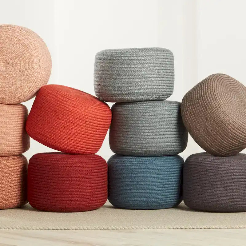 Pouffe/Repose-pieds d'intérieur/extérieur rond en polyester Saba Solar – 45 x 45 x 30 cm