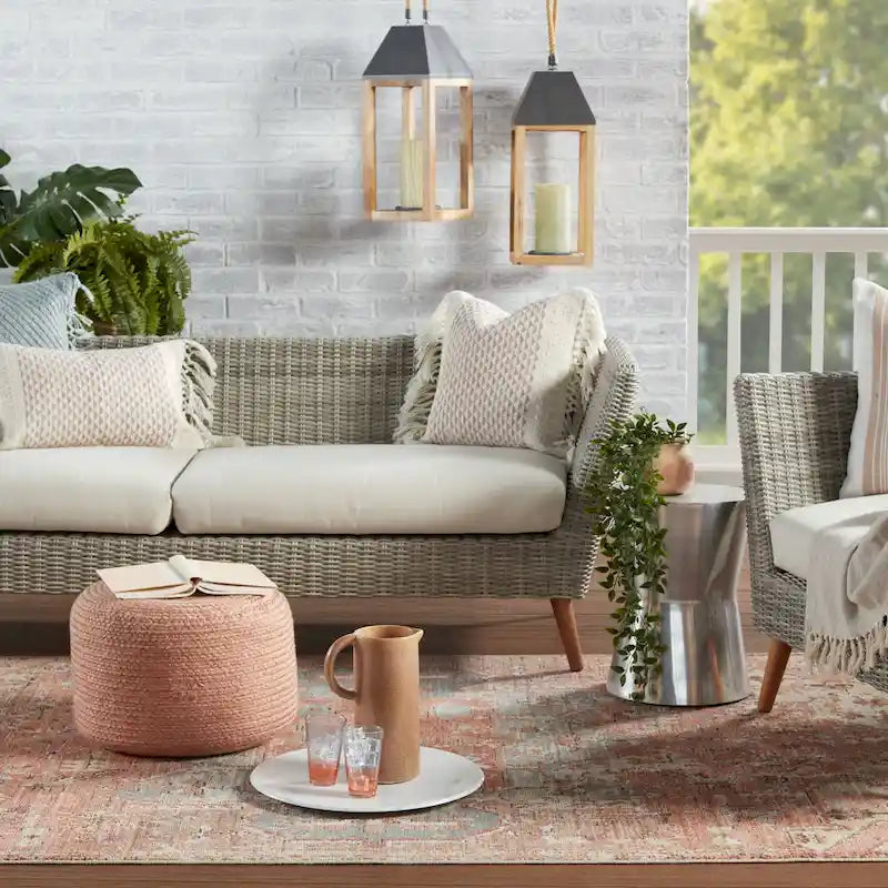 Pouffe/Repose-pieds d'intérieur/extérieur rond en polyester Saba Solar – 45 x 45 x 30 cm