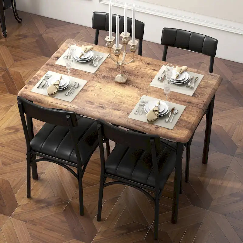Table à manger rectangulaire pour 4 personnes avec chaises rembourrées