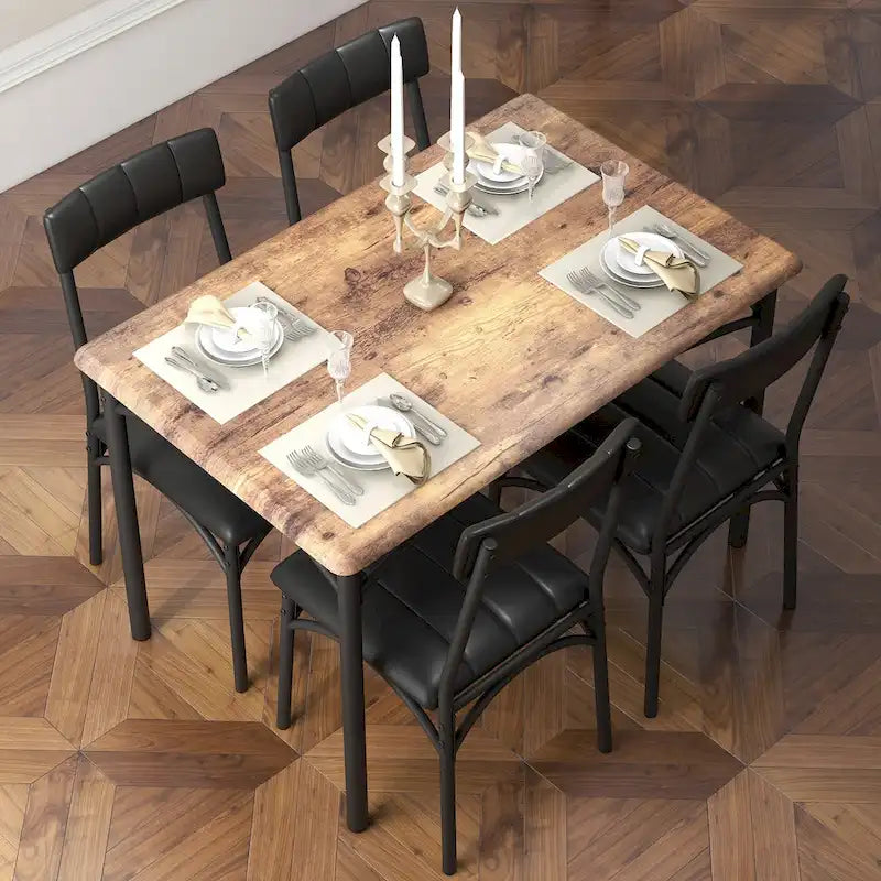 Table à manger rectangulaire pour 4 personnes avec chaises rembourrées