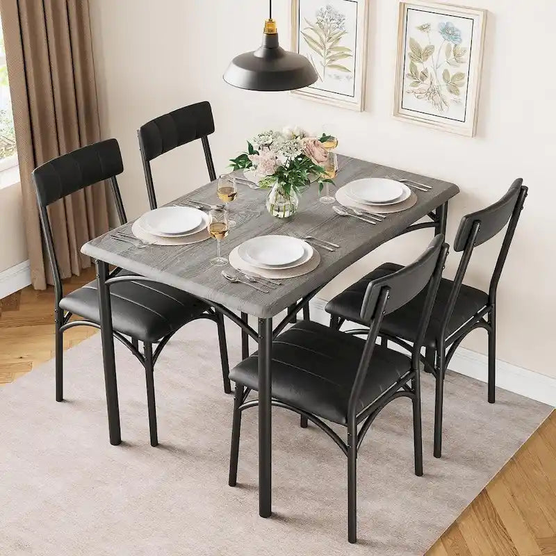 Table à manger rectangulaire pour 4 personnes avec chaises rembourrées