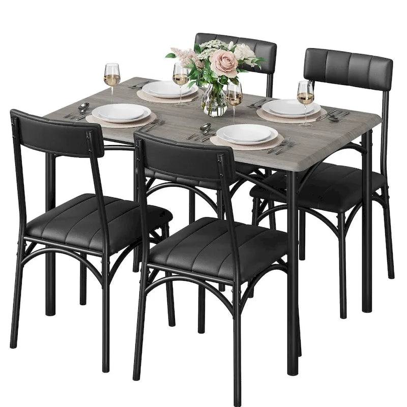 Table à manger rectangulaire pour 4 personnes avec chaises rembourrées