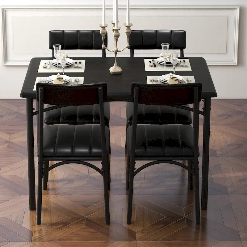 Table à manger rectangulaire pour 4 personnes avec chaises rembourrées