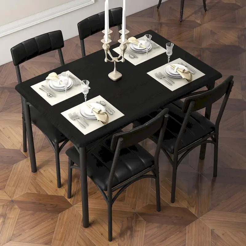 Table à manger rectangulaire pour 4 personnes avec chaises rembourrées