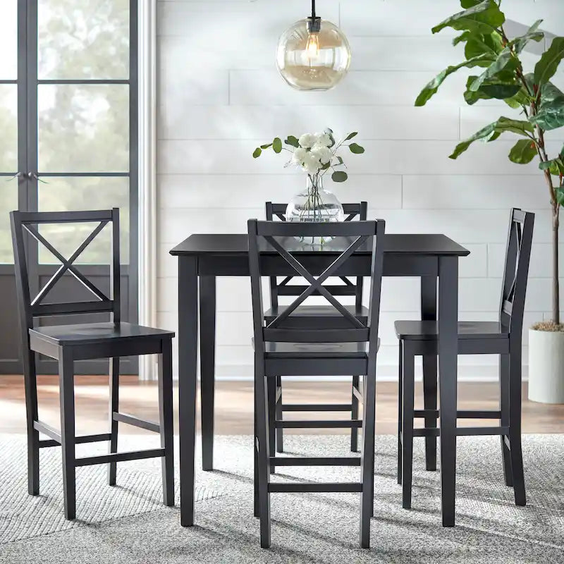 Table et chaises à hauteur de comptoir, 5 pièces, dossier en X