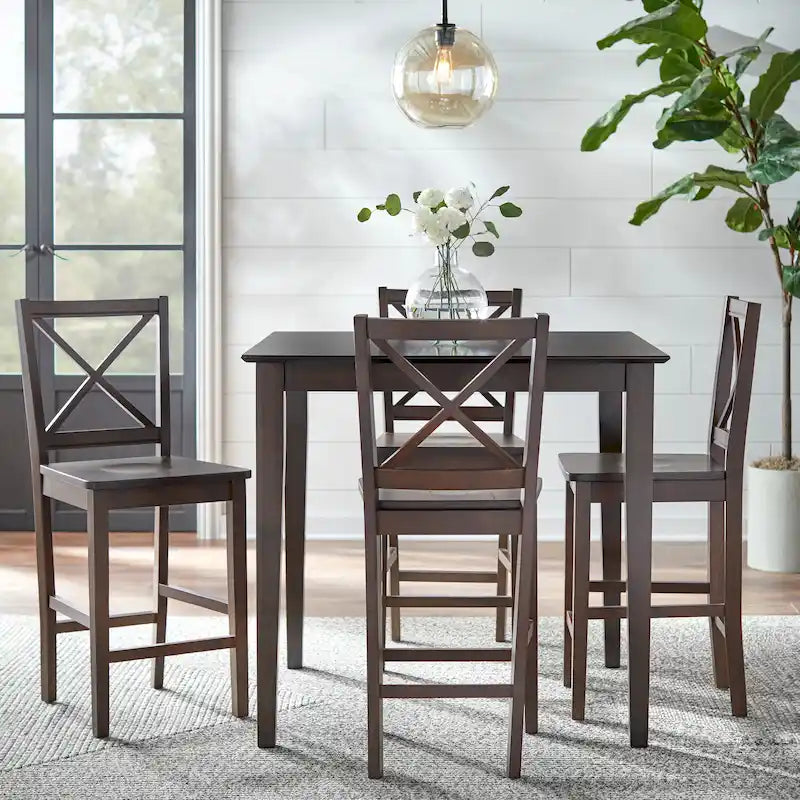 Table et chaises à hauteur de comptoir, 5 pièces, dossier en X