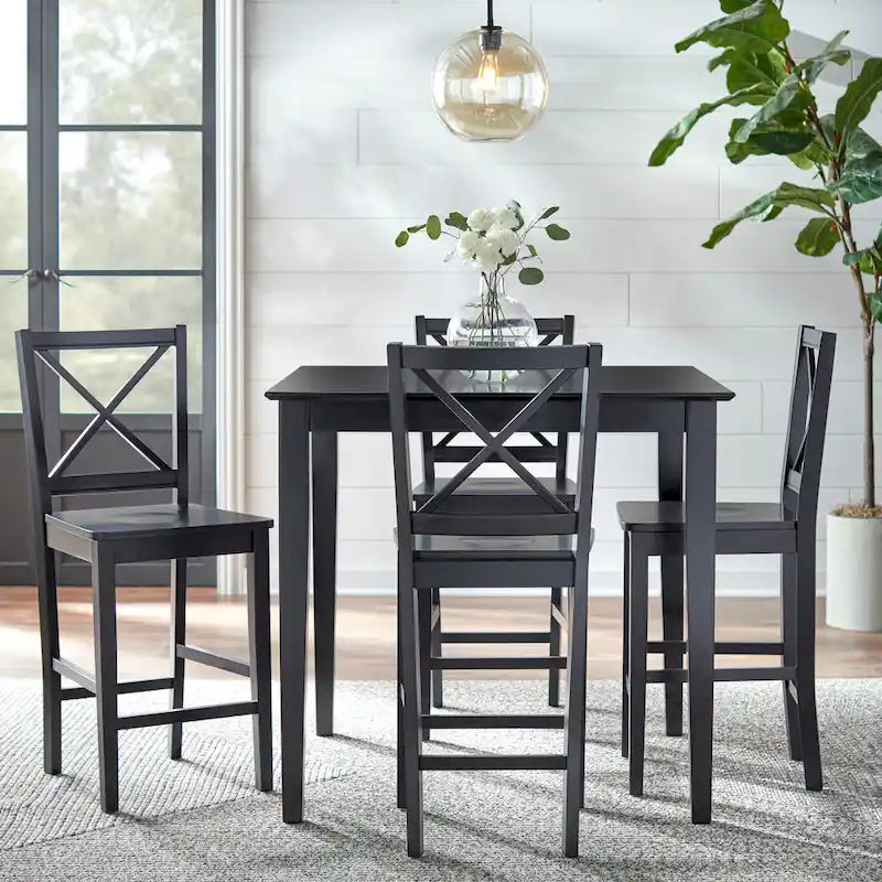 Table et chaises à hauteur de comptoir, 5 pièces, dossier en X