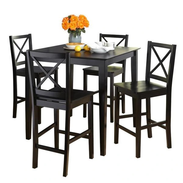 Table et chaises à hauteur de comptoir, 5 pièces, dossier en X