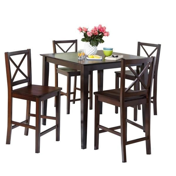 Table et chaises à hauteur de comptoir, 5 pièces, dossier en X
