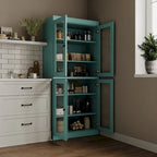 Garde-manger 100 % en bois massif avec portes givrées, vitrées transparentes ou pleines et étagères réglables