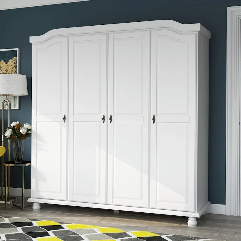 Armoire à 4 portes Kyle en bois massif 100 % avec portes en bois massif ou miroirs