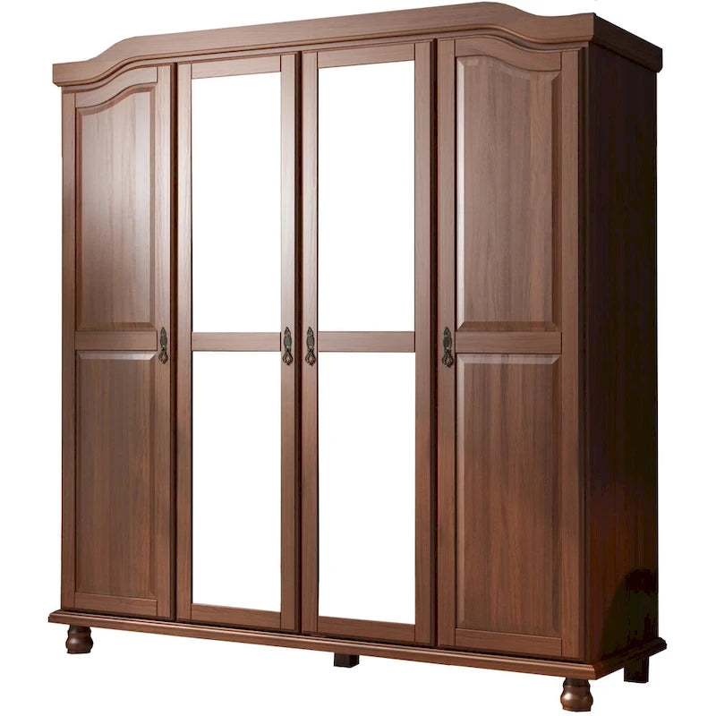 Armoire à 4 portes Kyle en bois massif 100 % avec portes en bois massif ou miroirs