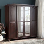 Armoire à 4 portes Kyle en bois massif 100 % avec portes en bois massif ou miroirs