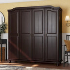 Armoire à 4 portes Kyle en bois massif 100 % avec portes en bois massif ou miroirs