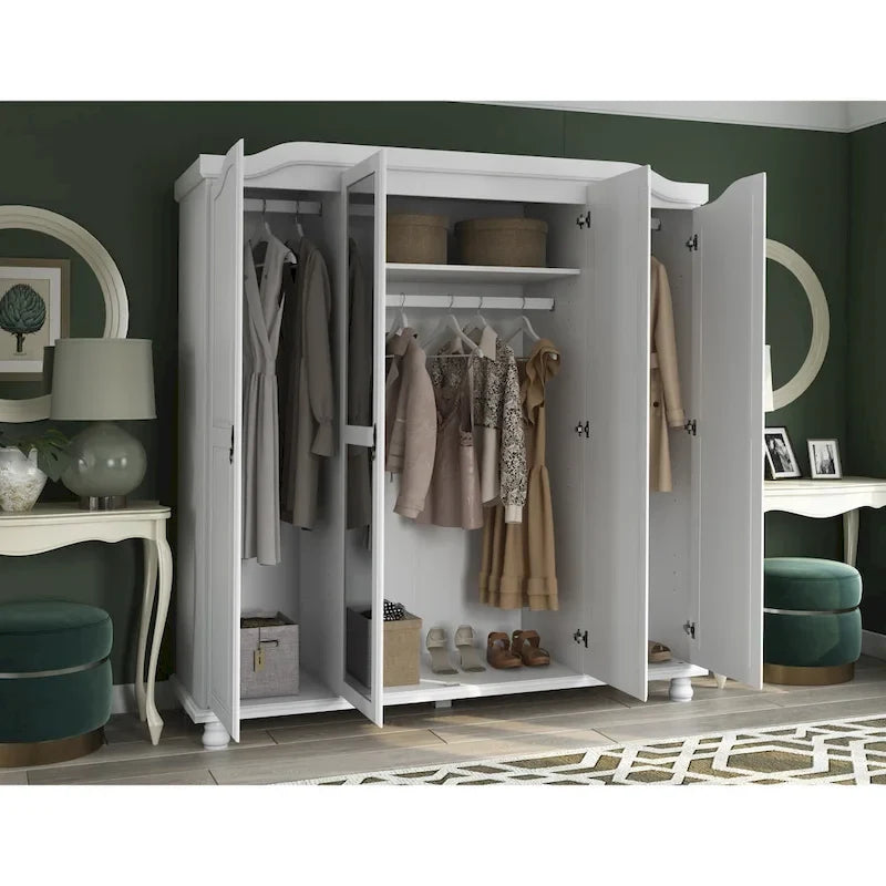 Armoire à 4 portes Kyle en bois massif 100 % avec portes en bois massif ou miroirs