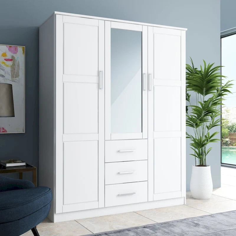 Armoire 3 portes Cosmo en bois massif à 100 % avec portes en bois massif ou portes miroir