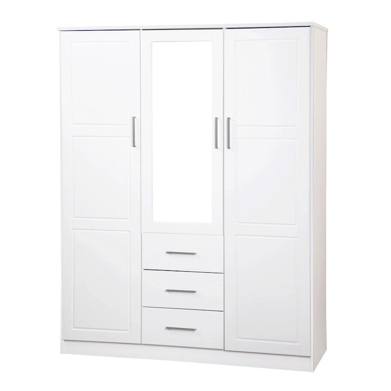 Armoire 3 portes Cosmo en bois massif à 100 % avec portes en bois massif ou portes miroir