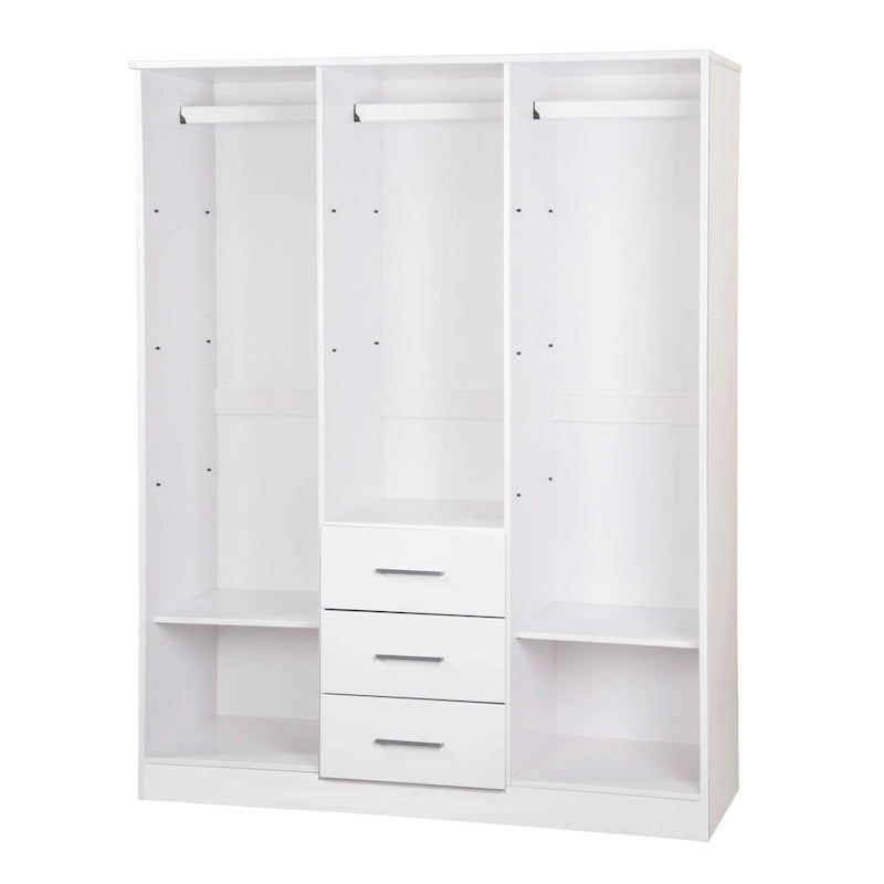Armoire 3 portes Cosmo en bois massif à 100 % avec portes en bois massif ou portes miroir