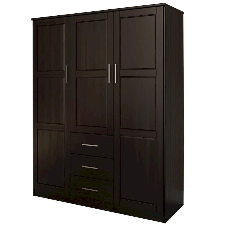 Armoire 3 portes Cosmo en bois massif à 100 % avec portes en bois massif ou portes miroir