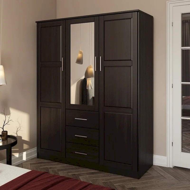 Armoire 3 portes Cosmo en bois massif à 100 % avec portes en bois massif ou portes miroir