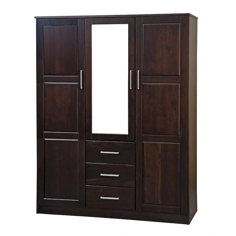 Armoire 3 portes Cosmo en bois massif à 100 % avec portes en bois massif ou portes miroir
