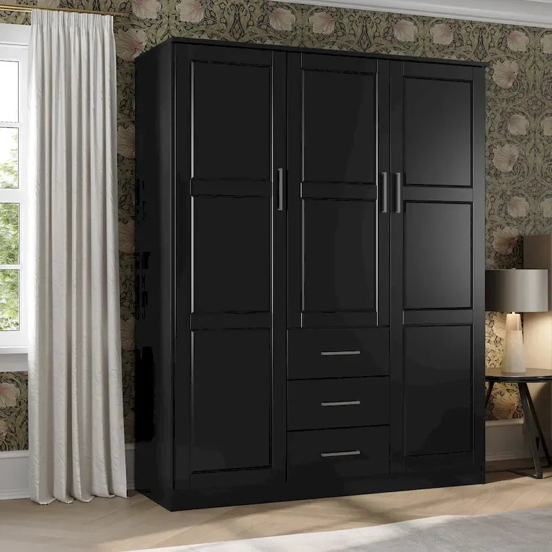 Armoire 3 portes Cosmo en bois massif à 100 % avec portes en bois massif ou portes miroir