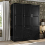 Armoire 3 portes Cosmo en bois massif à 100 % avec portes en bois massif ou portes miroir