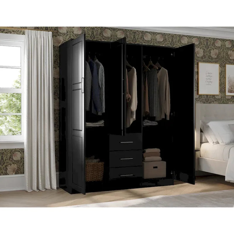 Armoire 3 portes Cosmo en bois massif à 100 % avec portes en bois massif ou portes miroir