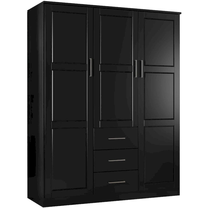 Armoire 3 portes Cosmo en bois massif à 100 % avec portes en bois massif ou portes miroir