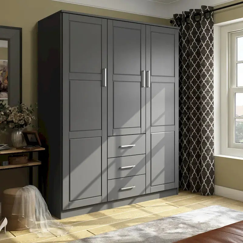 Armoire 3 portes Cosmo en bois massif à 100 % avec portes en bois massif ou portes miroir