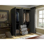 Armoire 3 portes Cosmo en bois massif à 100 % avec portes en bois massif ou portes miroir